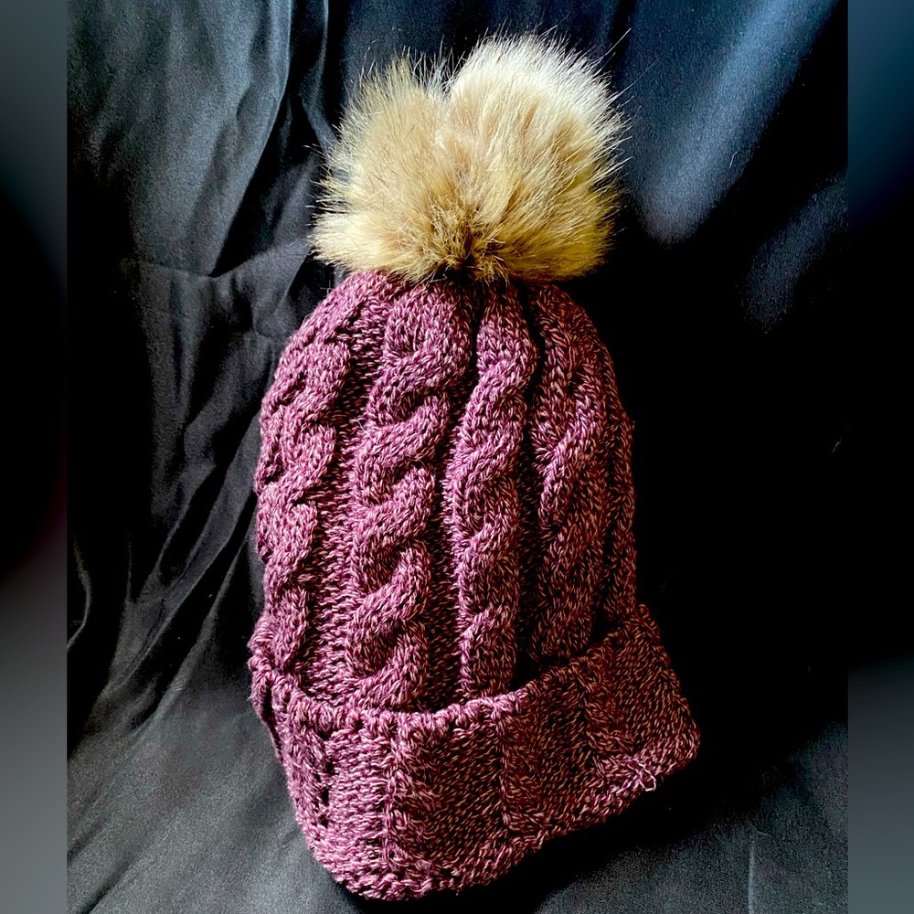 Purple/Maroon Women’s Winter Beanie with Fur